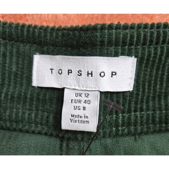 NWT Topshop Women's Wide-Leg Corduroy Pants, Green, US 8, High-Waist Relaxed Fit - Picture 8 of 12